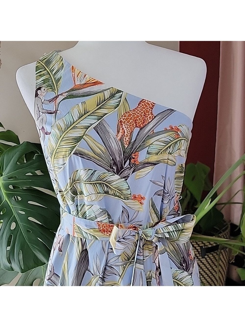 Ann Taylor Blue Jungle Floral Monkey Toga Dress Size 4 EUC - Picture 2 of 12